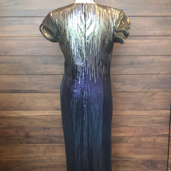 Sequin Floor Length Dress with Ombre Gold to Blue - Picture 3 of 3